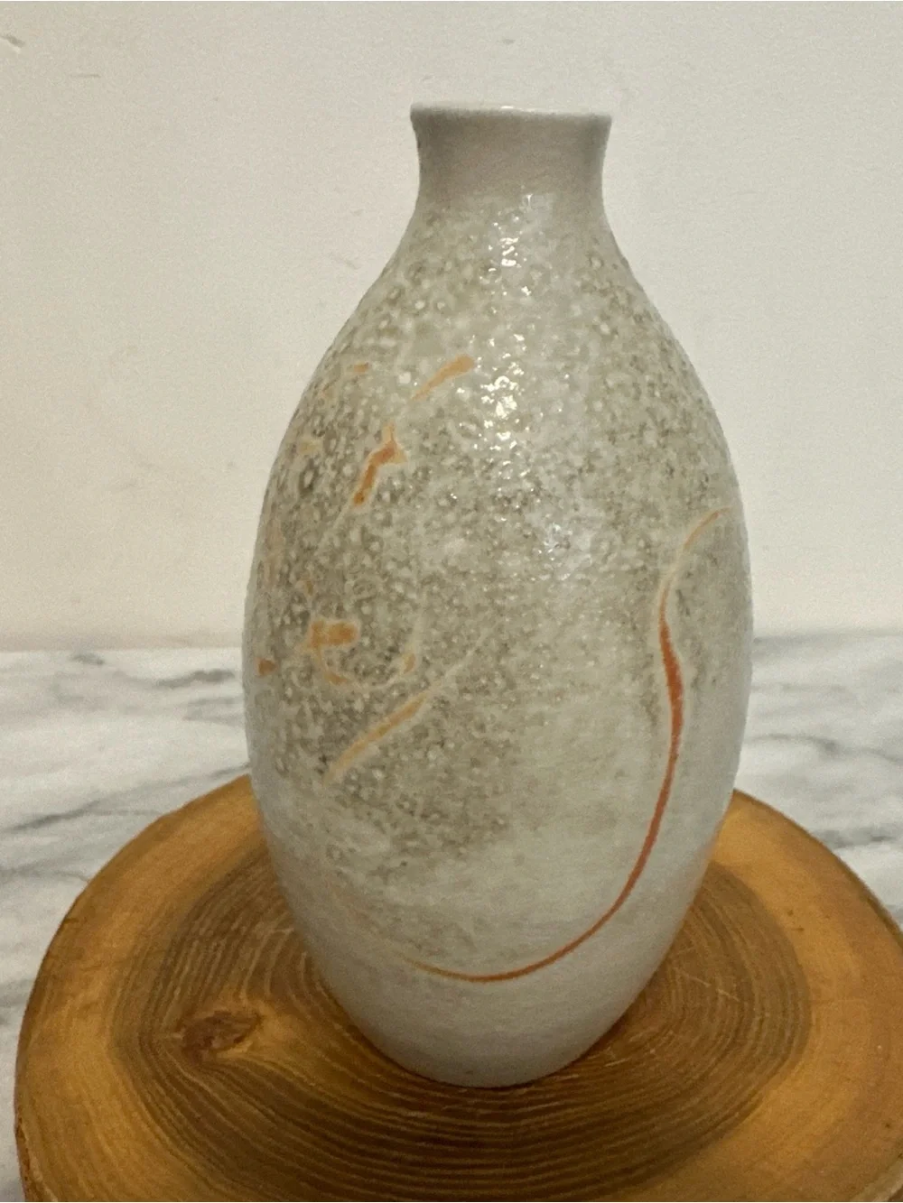Japanese style hand made signed Textured Ceramic Vase in Cream Rust minimalist